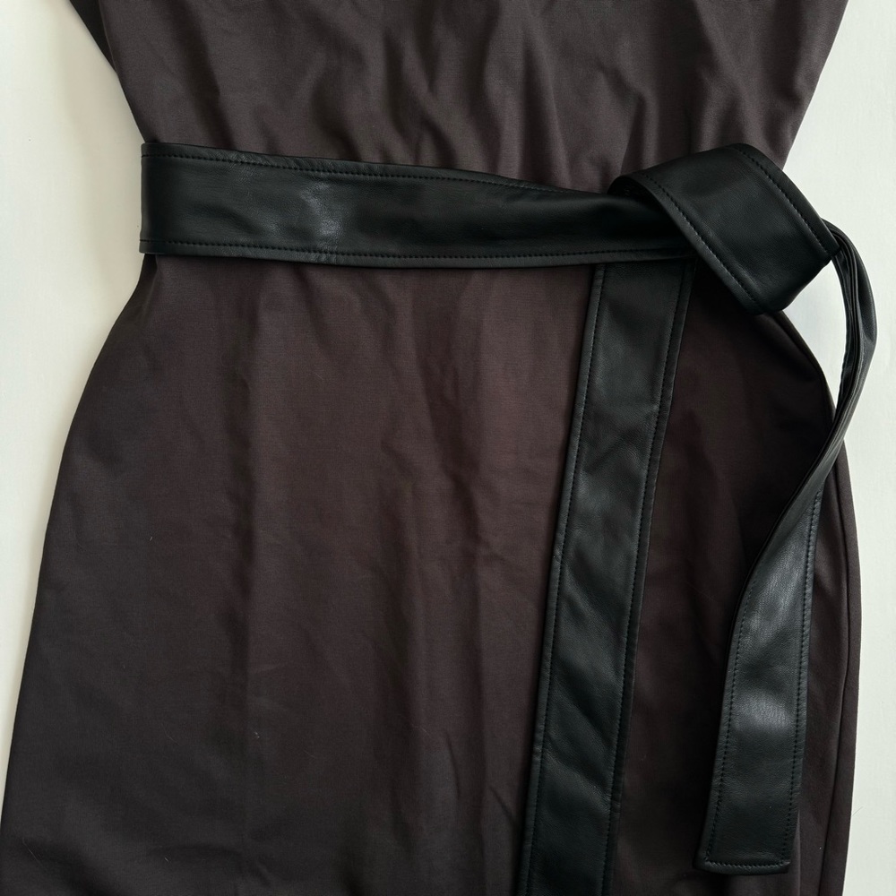 Ann Taylor faux leather belted flare midi dress - Picture 6 of 10